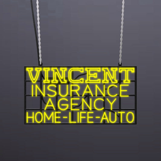#A413 - "Vincent Insurance Agency -Home-Auto-Life" Neon Sign