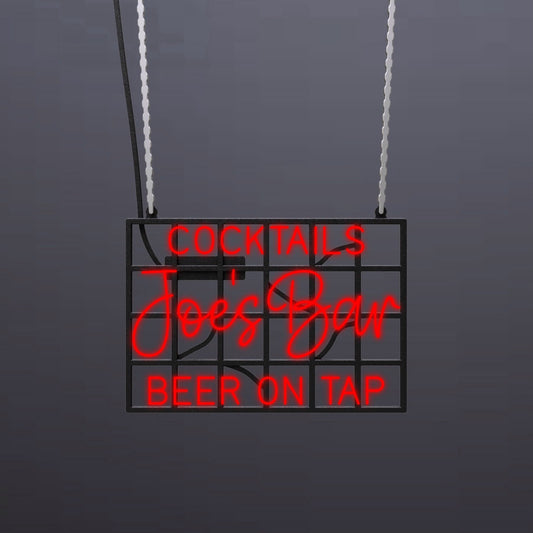 #B806 - "Joe's Bar-Cocktails-Beer On Tap" Neon Sign