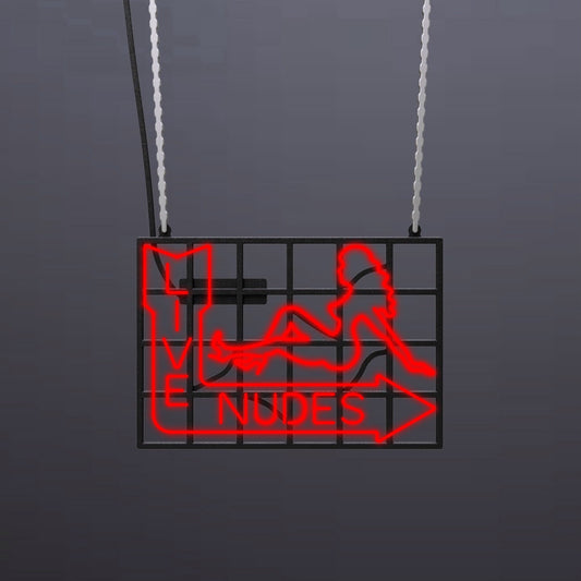 #B900 - "Live Nudes-Arrow-Sitting Model" Neon Sign